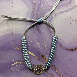 Handmade nylon satin adjustable bracelet with evil eye charm